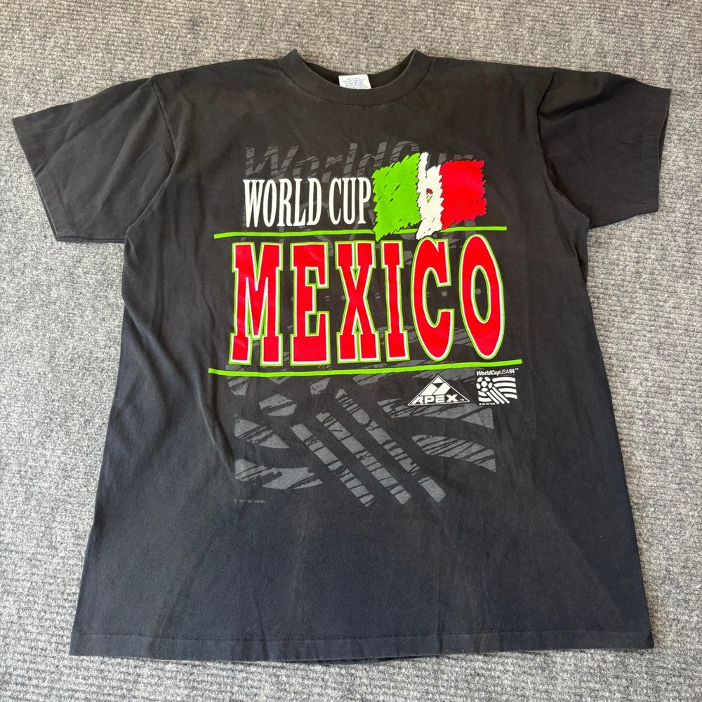 Vintage Apex One World Cup USA 94 Mexico Soccer T-Shirt Mens Large Black USA